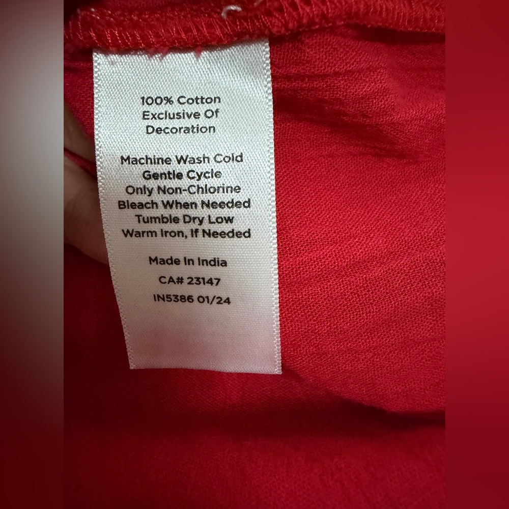 Talbots CRINKLE GAUZE EMBROIDERED POPOVER Red size M - Picture 10 of 11